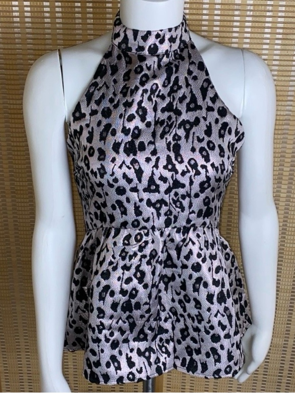 Design Lab Lord & Taylor Pink Metallic Cheetah Halter Peplum Top Size XS NWT